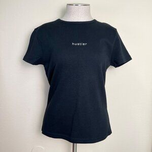 NWOT Vintage FRENCH CONNECTION Black "Hustler" Cotton Baby Tee Shirt Y2K Size L